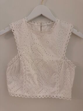 Eyelet Lace Crop Tank Top - White - Like New